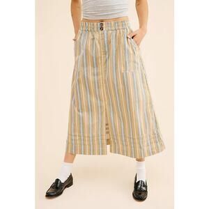 Striped Midi Skirt in Beige and Blue